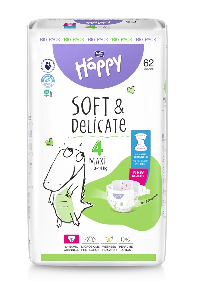 DETSKÉ PLIENKY Happy Soft and Delicate Maxi Big Pack - 62 ks