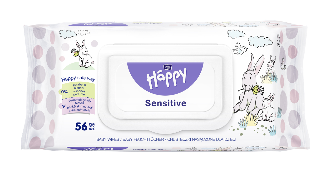 VLHČENÉ OBRÚSKY Happy Sensitive - 56 ks