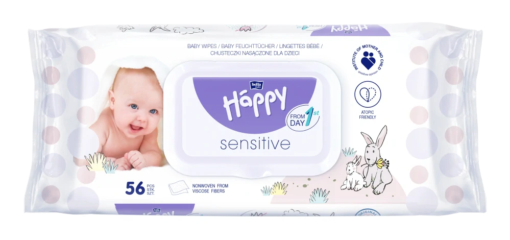 Detské vlhčené obrúsky Bella Baby Happy sensitive - 56 ks