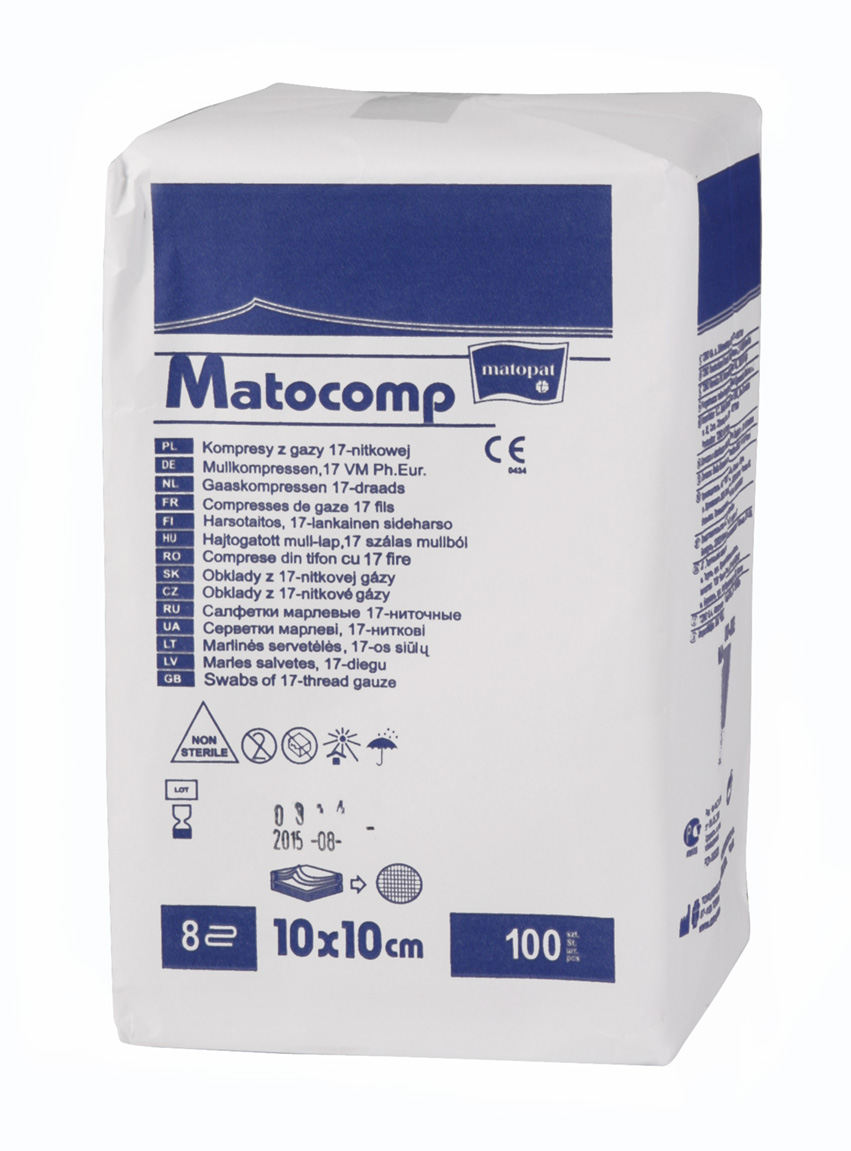 GÁZOVÉ KOMPRESY Matocomp 8-vrstvové 10 x 10 cm - 100 ks