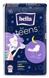ULTRATENKÉ HYGIENICKÉ VLOŽKY Bella for Teens Sensitive Night - 16 ks