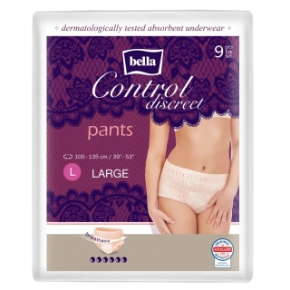 INKONTINENČNÉ NOHAVIČKY Bella Control Discreet Pants pre ženy L - 9 ks